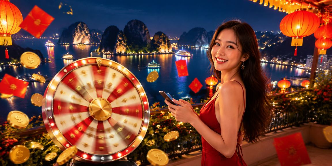 Người chơi tại Vịnh Hạ Long trải nghiệm roulette casino với đèn lồng Việt Nam